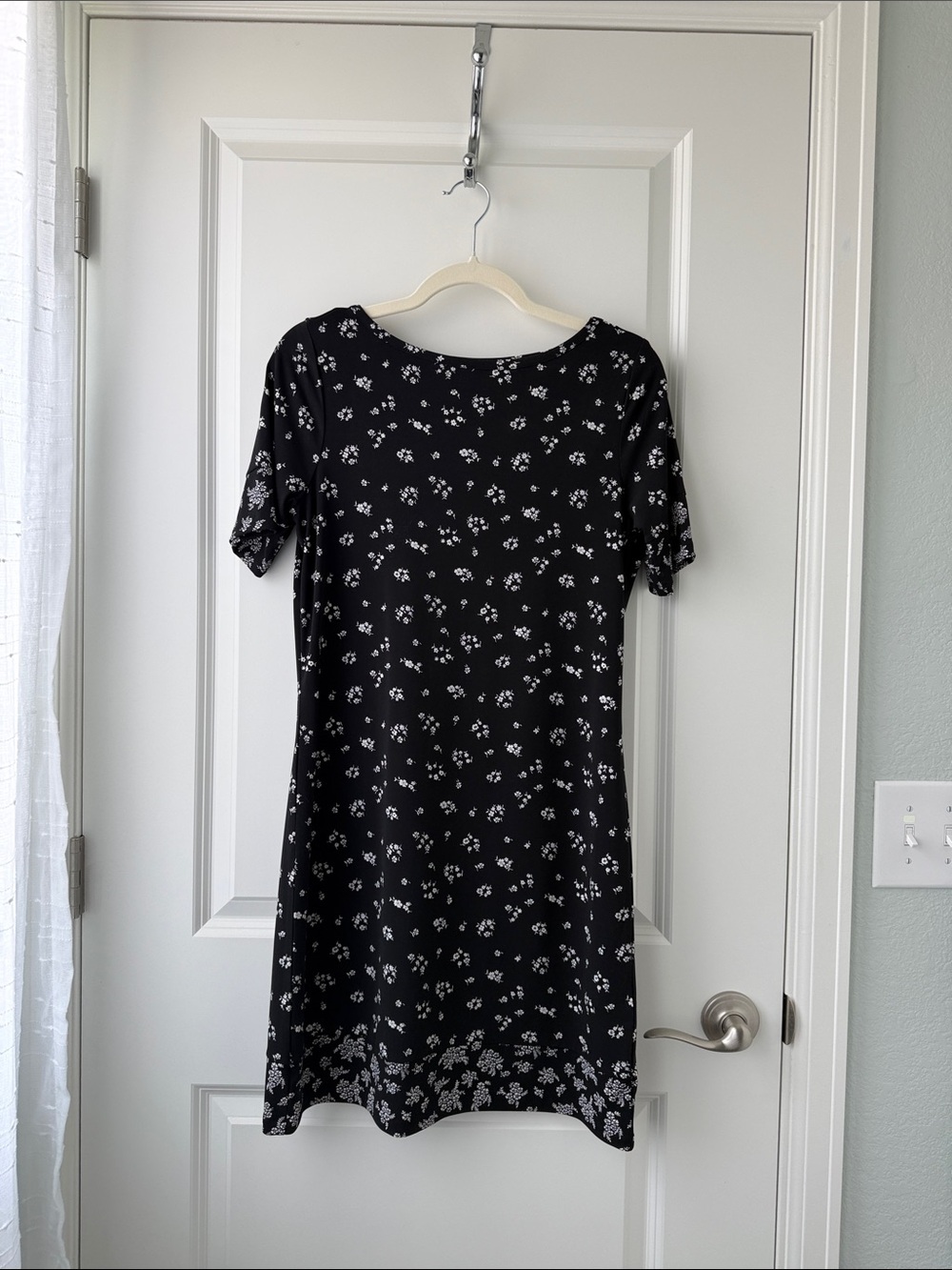 Michael Kors Black Midi Dress with White Floral Print